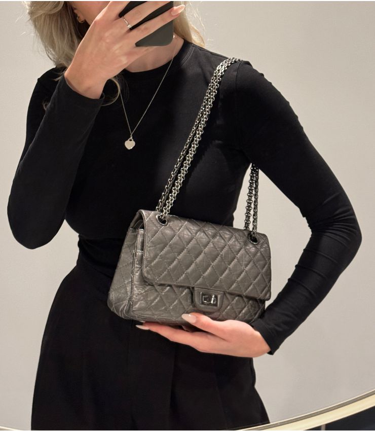 Chanel Dark Silver Metallic Reissue 2.55 Flap Bag CB1504 | Xupes