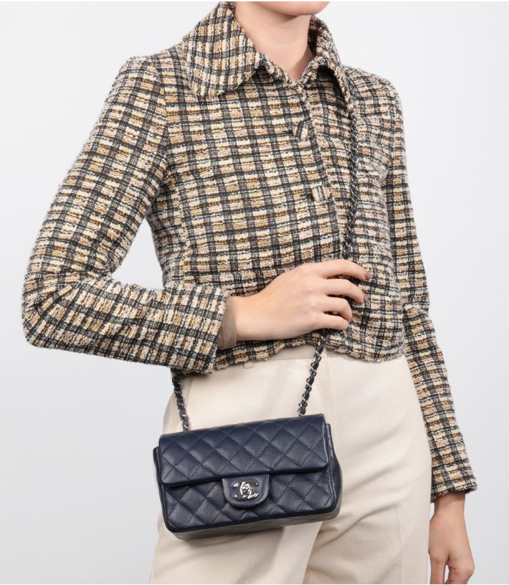 Chanel Navy Blue Caviar Rectangular Mini Flap Bag CB984 Xupes