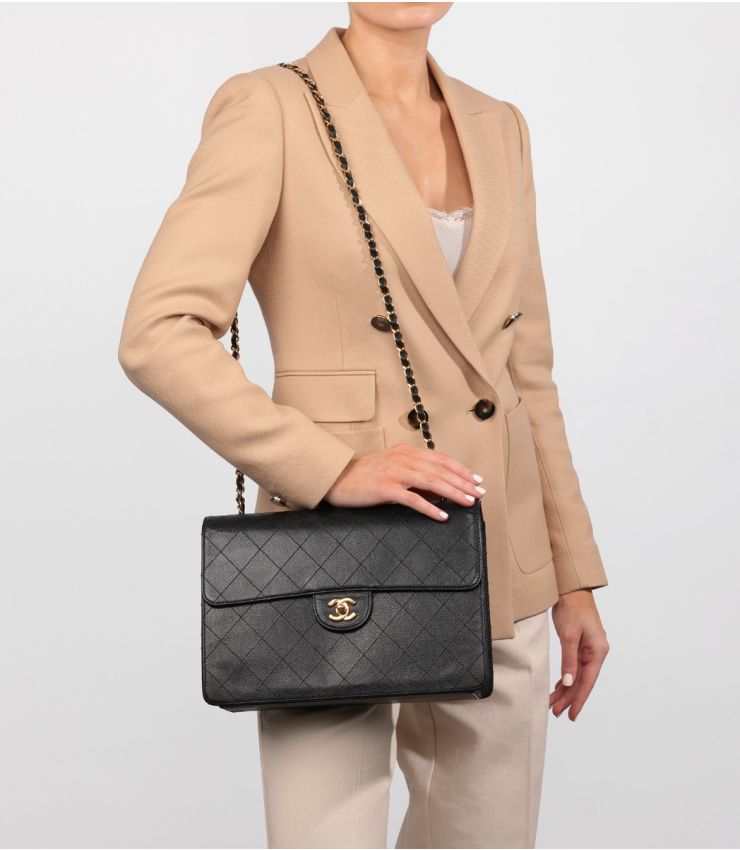 Chanel Black Caviar Vintage Jumbo Single Flap Bag HB5149 | Xupes