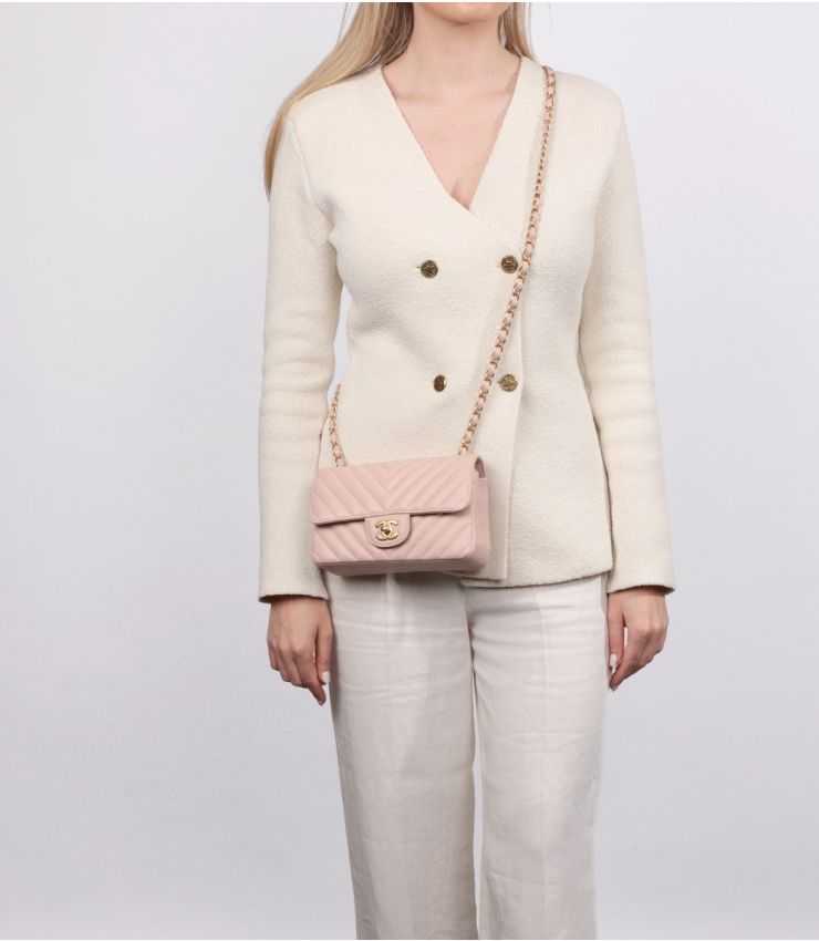 Chanel Pink Chevron Rectangular Mini Flap Bag CB1224 Xupes