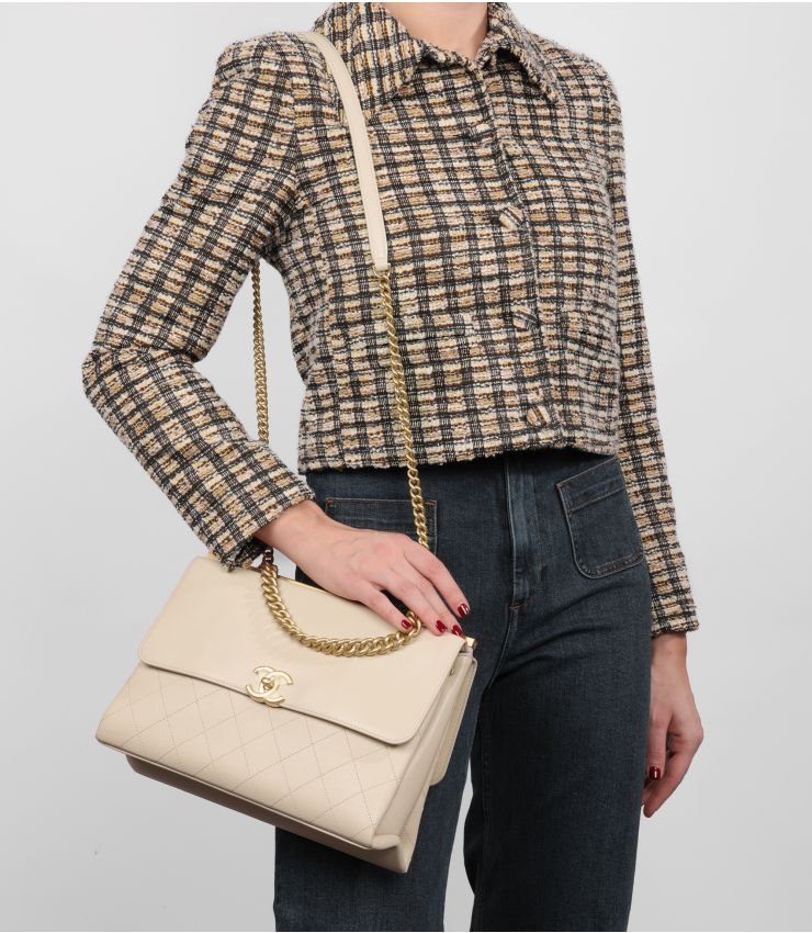 Chanel Beige Small Coco Luxe Top Handle Flap Bag CB1077