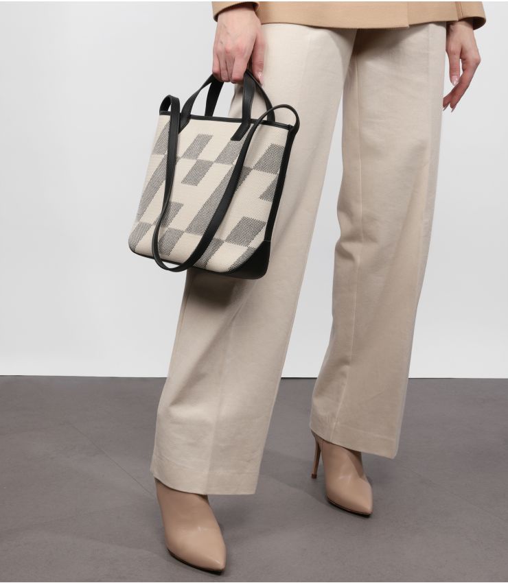 Hermès Black, Ecru Canvas & Swift Cabas H En Biais 27 | CB1059