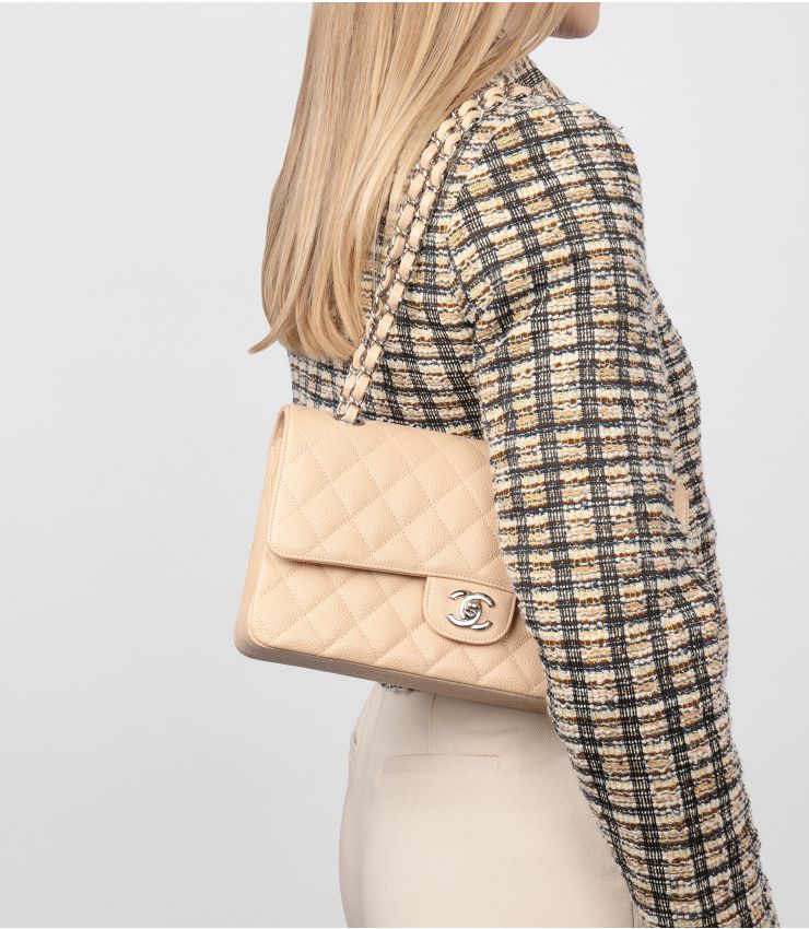 Beige Quilted Chanel Classic Flap Beige Lambskin Beige Quilted