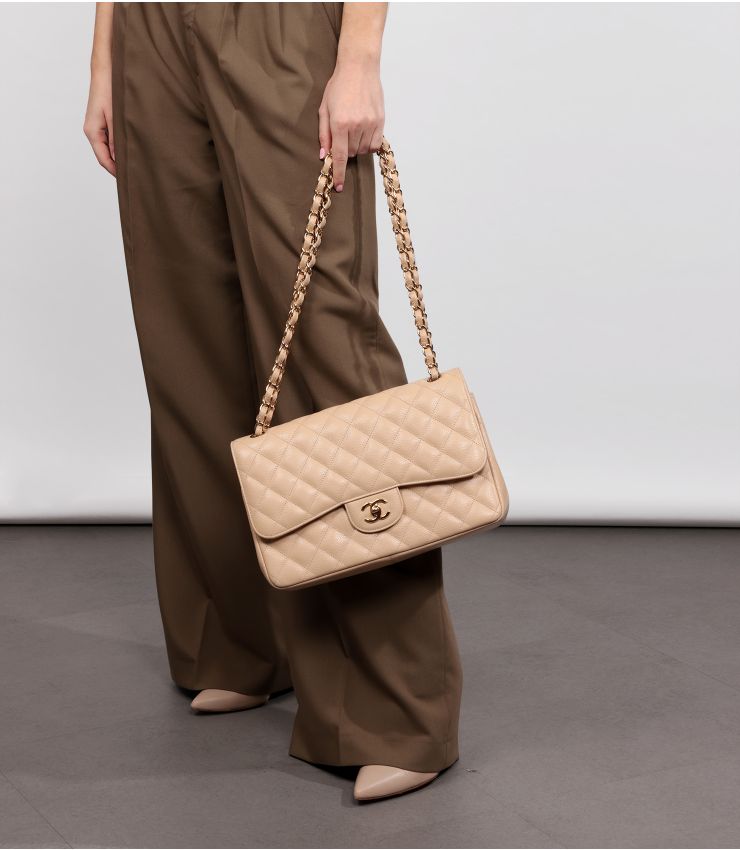 Chanel Beige Caviar Jumbo Classic Double Flap Bag HB5665 Xupes