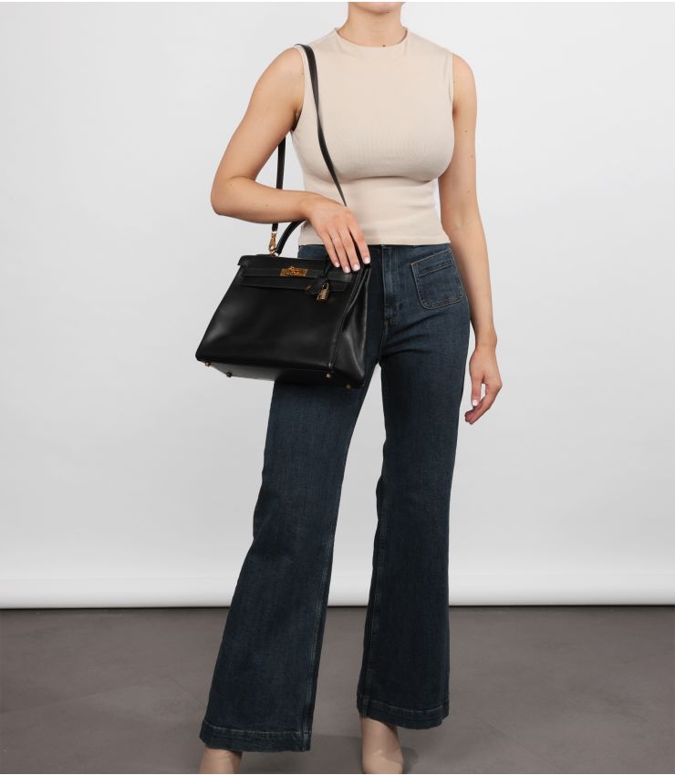 Hermès Black Box Calf Vintage Kelly 32cm Retourne CB1161 | Xupes