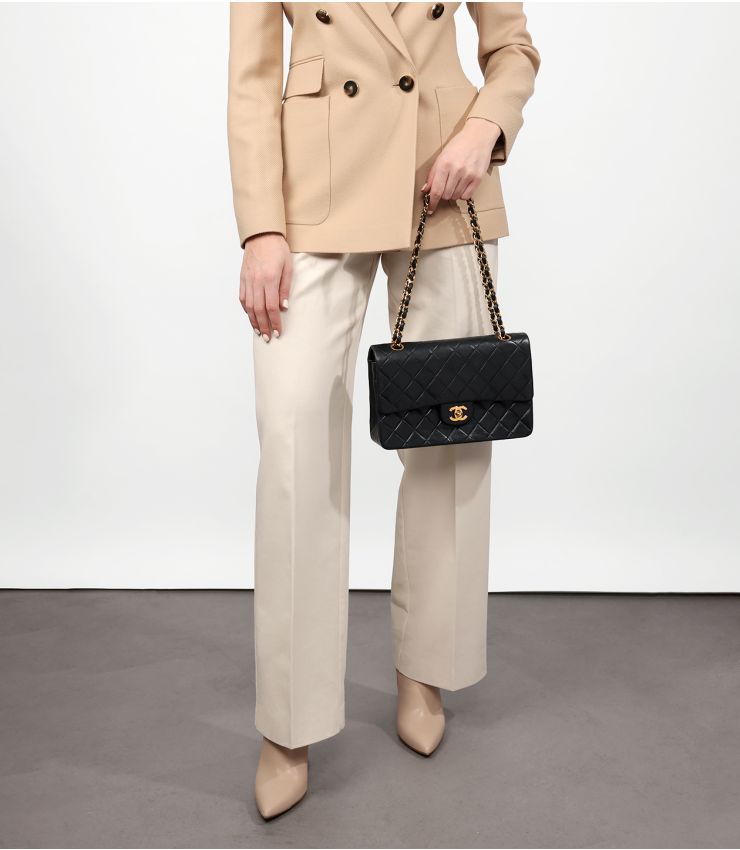 Black Quilted Lambskin Leather Medium Classic Double Flap Bag