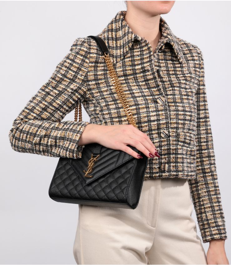 Saint Laurent Black Calfskin Medium Envelope Bag CB1033 | Xupes