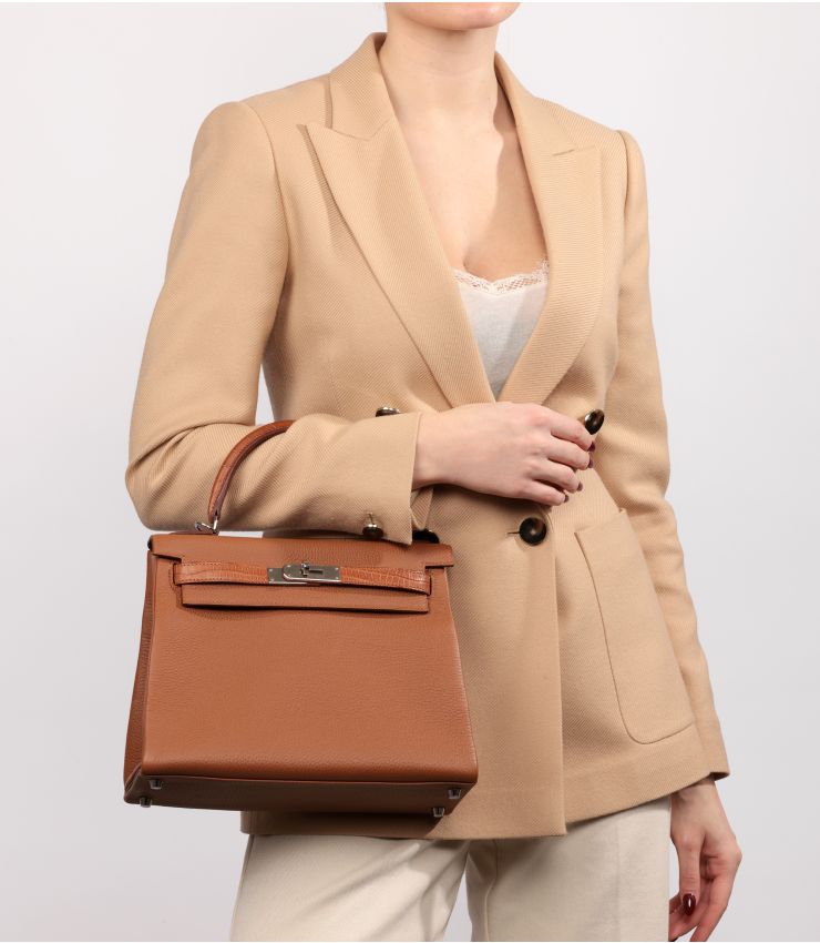 Hermès Gold Togo & Crocodile Touch Kelly 28cm CB1062 | Xupes