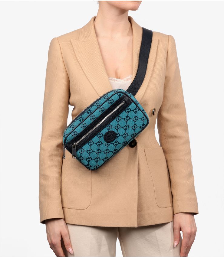Gucci Blue GG Canvas & Navy Calfskin GG Belt Bag CB1096 | Xupes