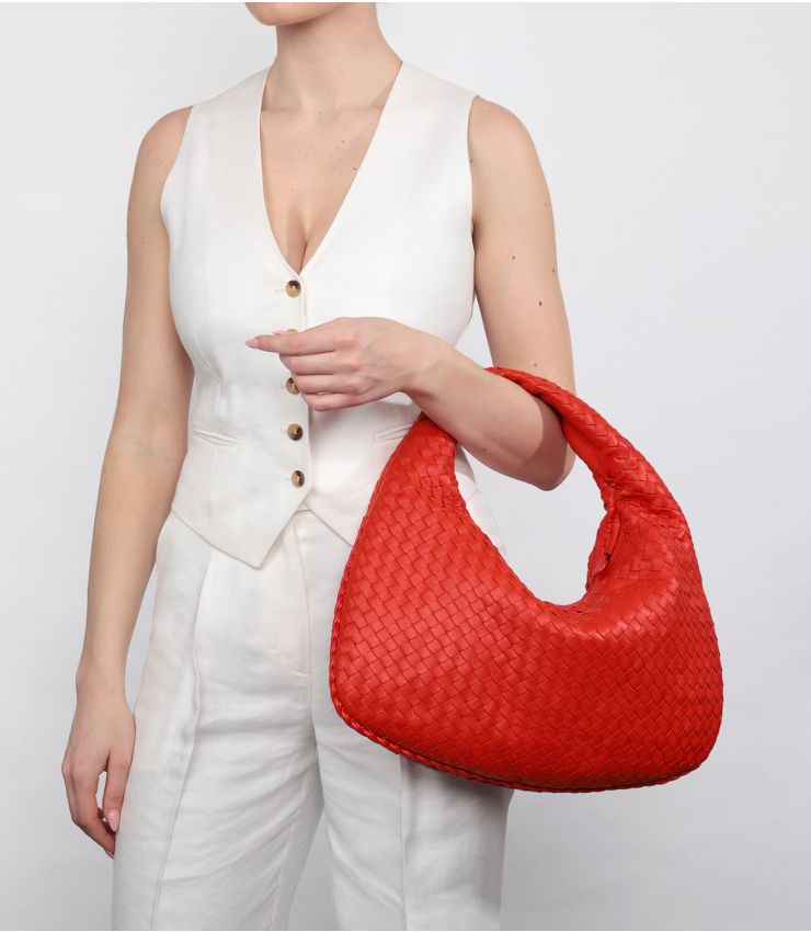 Bottega Veneta Red Intrecciato Woven Hobo Bag CB1138 | Xupes