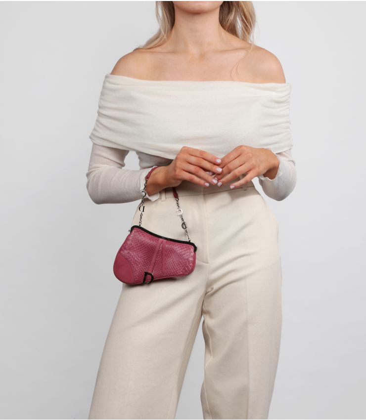 Christian Dior Pink Snakeskin Mini Saddle Bag CB1197 Xupes