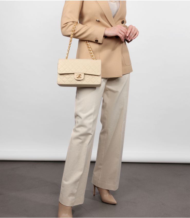 Chanel Beige Medium Classic Double Flap Bag CB1218 Xupes