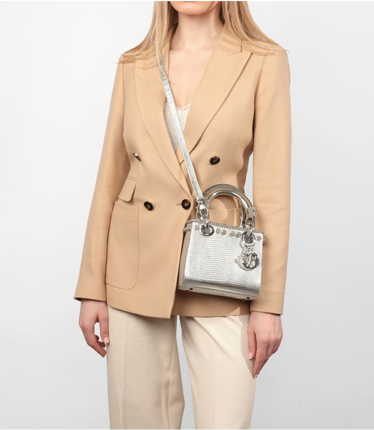 Christian Dior Silver Lizard Studded Mini Lady Dior CB891