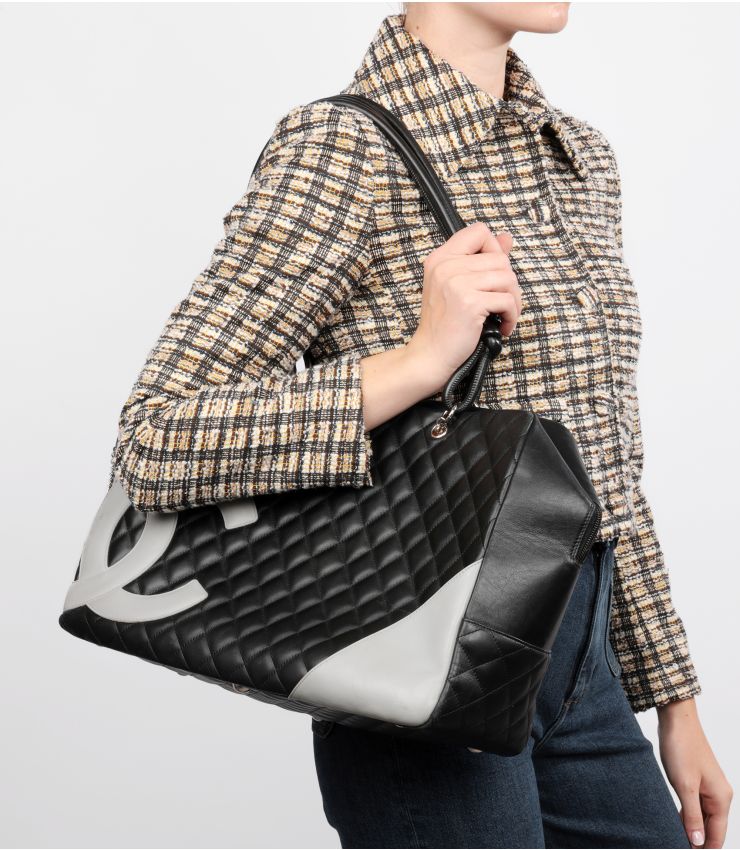 Chanel Black Grey Large Cambon Shoulder Tote CB949 Xupes