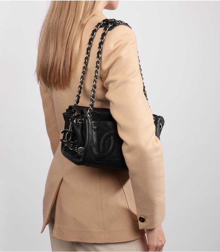 Chanel Black Caviar Diagonal CC Ligne Accordion Bag CB972 | Xupes