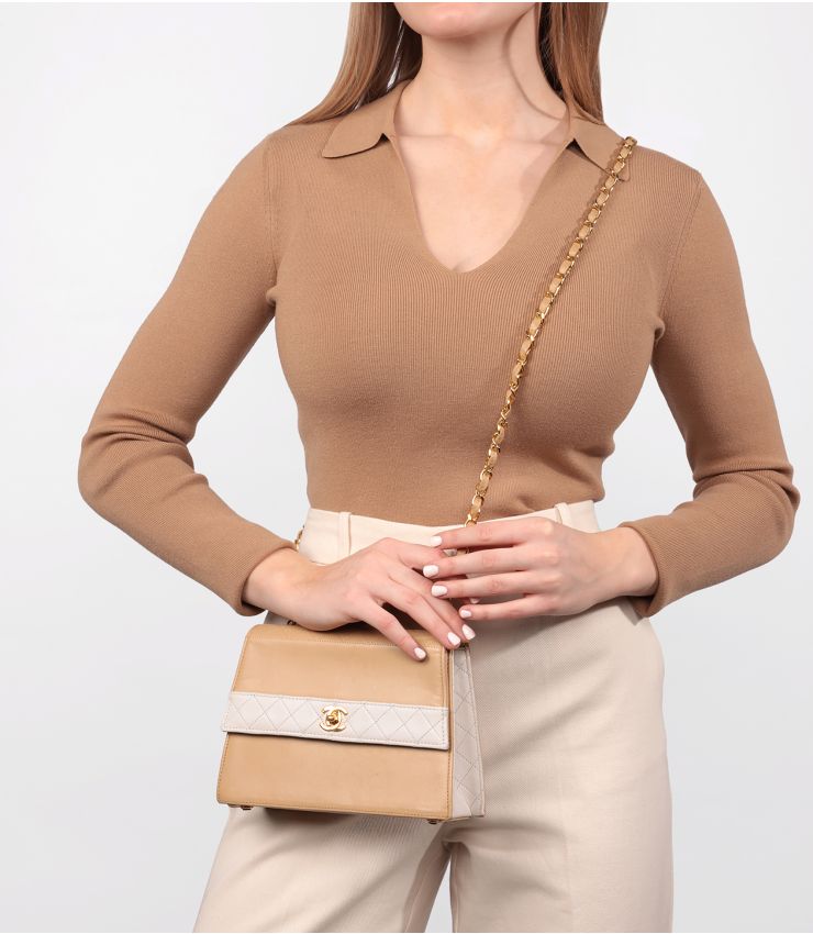 Chanel Beige Mini Trapeze Classic Single Flap Bag HB4089 | Xupes