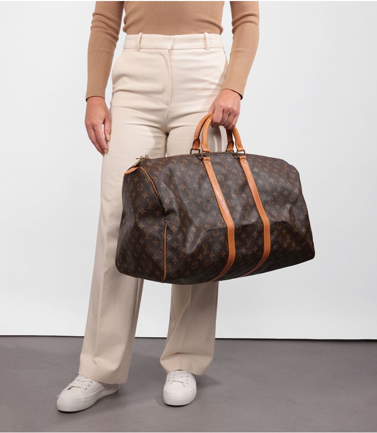 Louis Vuitton Mono Canvas Vachetta Leather Keepall 55 Xupes
