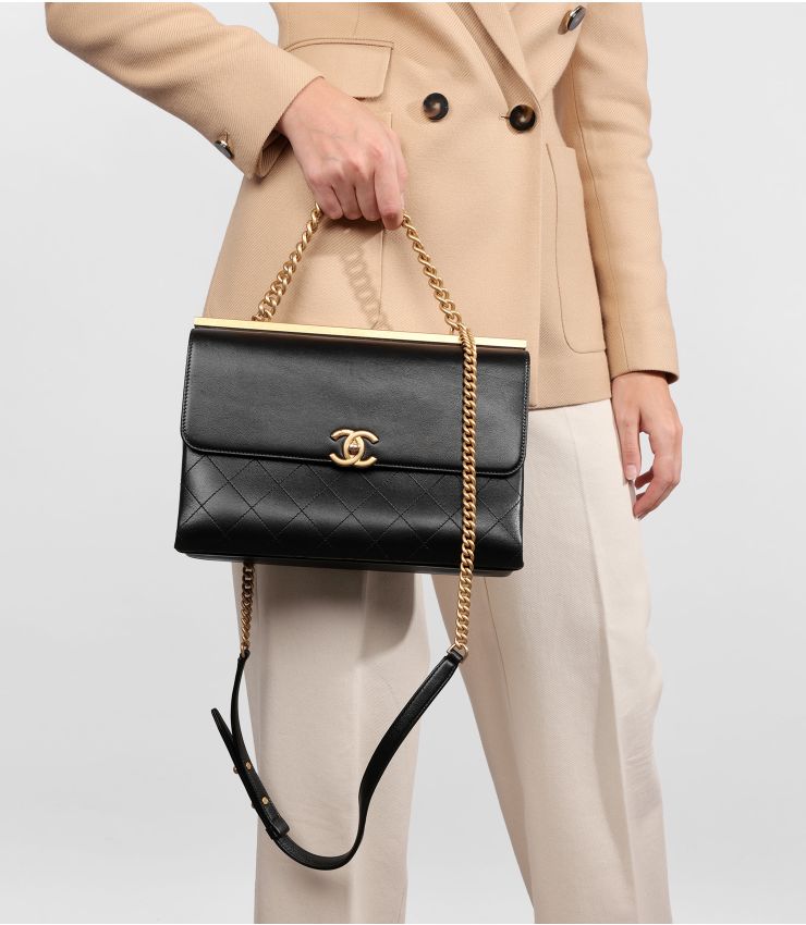 Chanel Black Medium Coco Luxe Top Handle Flap Bag HB5367 | Xupes