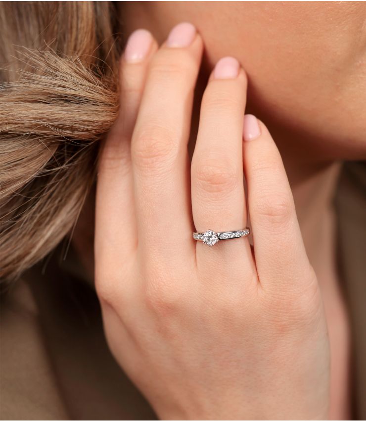 Brilliant Cut with Diamond Shoulder Platinum Tiffany Setting Ring