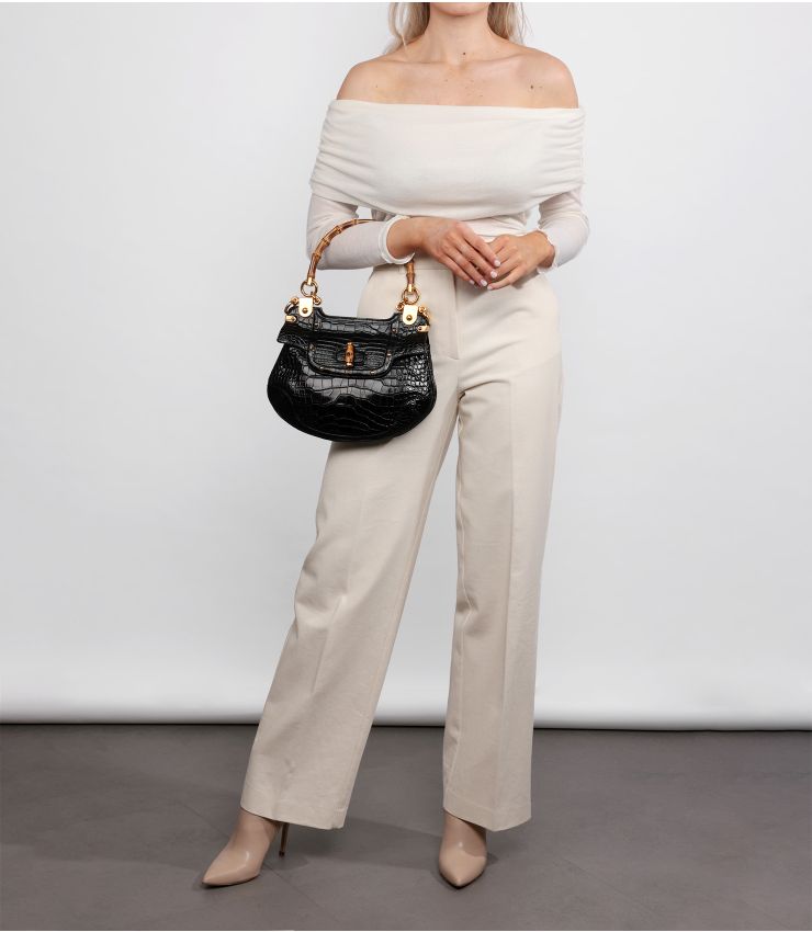 Gucci Pre-Owned Black Bamboo Top Handle Shoulder Bag CB1204 | Xupes