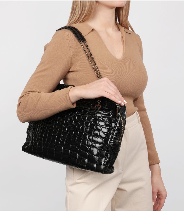 Chanel Black Crocodile Leather Vintage Camera Bag CB766 Xupes