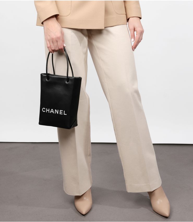 Chanel Black & White Lambskin Mini Shopping Tote HB5033 | Xupes