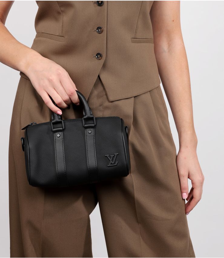 Black Aerogram Calfskin Leather Keepall XS 20 Bandoulière