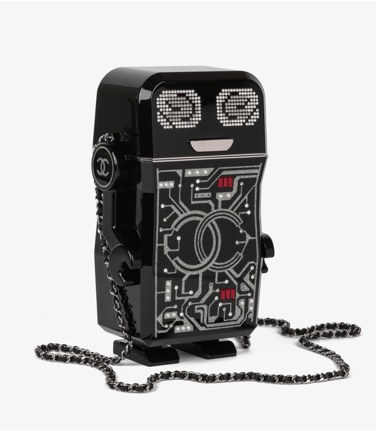 Chanel Black Glitter Plexiglass Robot Minaudiere CB879 | Xupes
