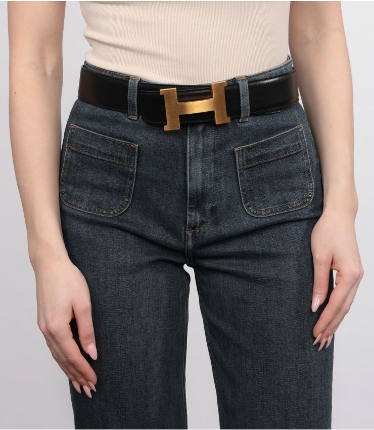 HERMES ブラック レザーベルト エトリエ ヴィンテージ aq11748 HERMES Leather Belts Women's Black - POIZON