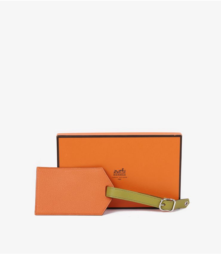 Hermès Orange H & Vert Chevre Mysore Luggage Tag AA0210 | Xupes