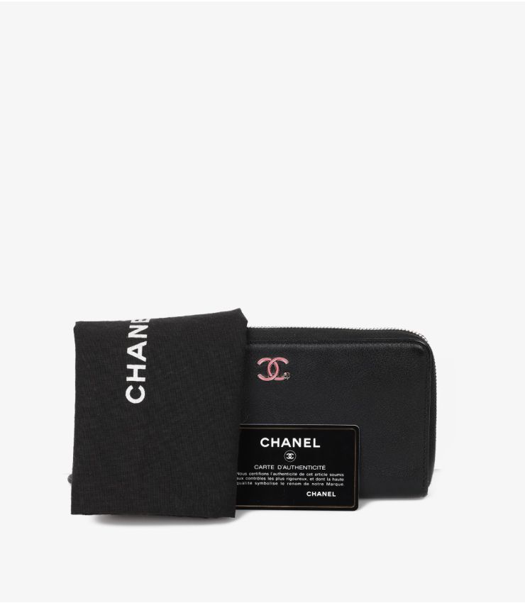 CHANEL Wallet bag 黒 Chanel Black Pink Clover Classic Long Zip Wallet AA0314 | Xupes