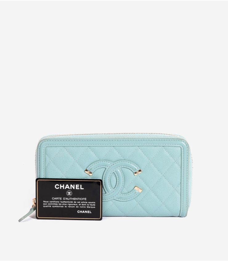 高質で安価 Wallet Zip Filigree CC Caviar Blue Light Chanel AA0262 Xupes | 小物