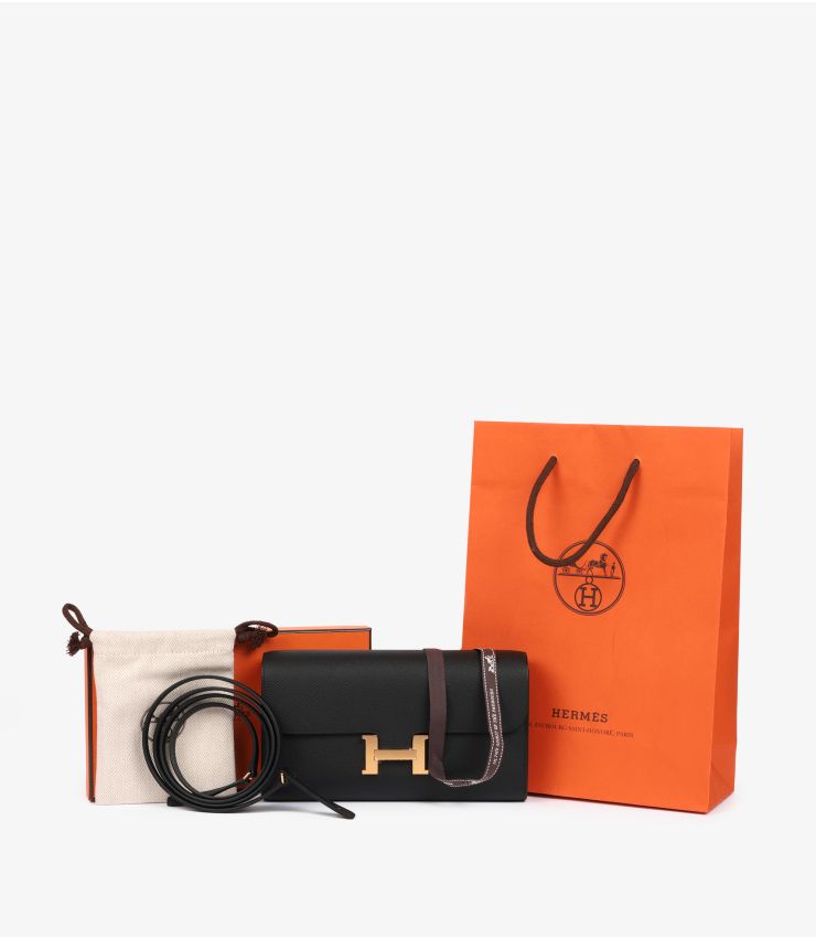 Hermès Black Epsom Constance To Go Long Wallet CB1434 | Xupes