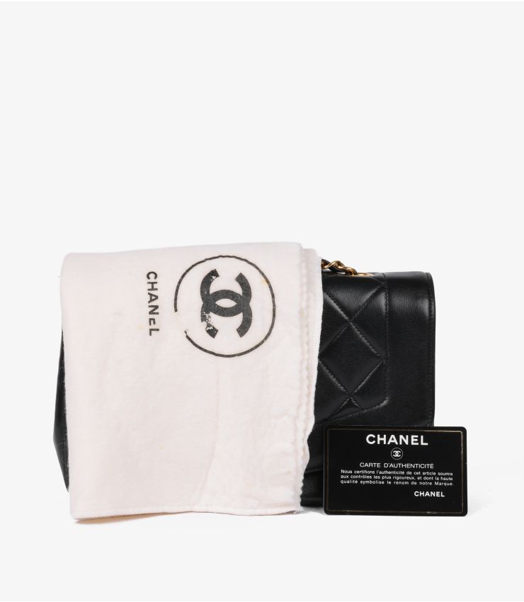 CHANEL バッグ トップハンドル ミニ フラップ バッグ、ラムスキン、ブラック