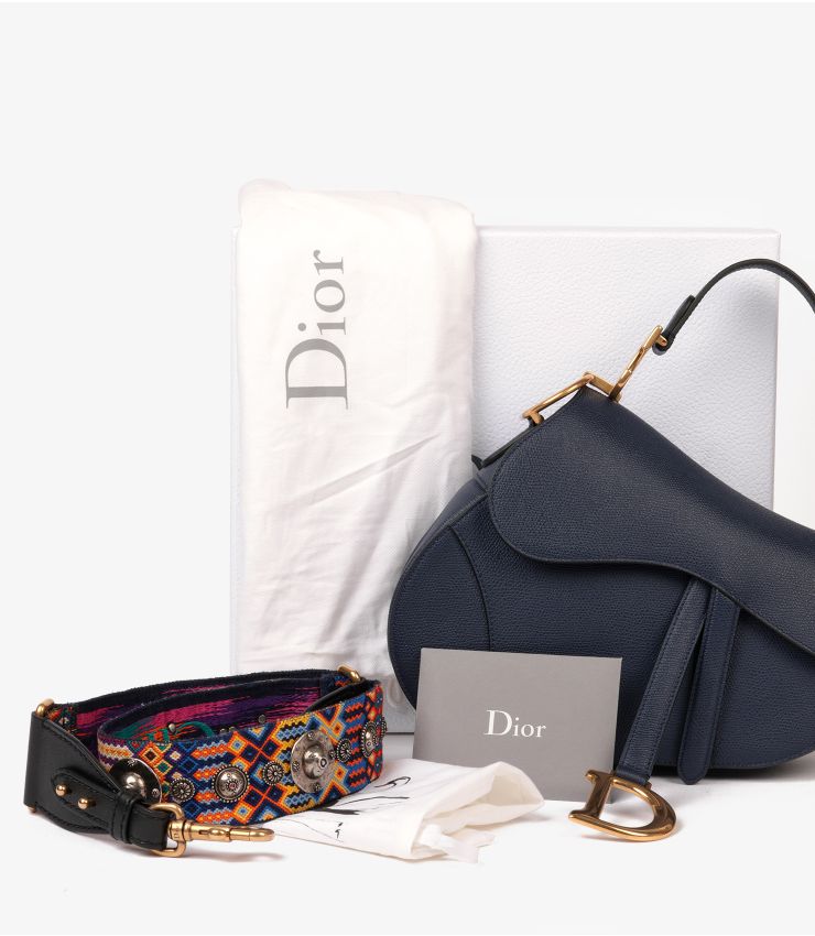 Christian Dior Navy Saddle Bag with Shoulder Strap CB1365