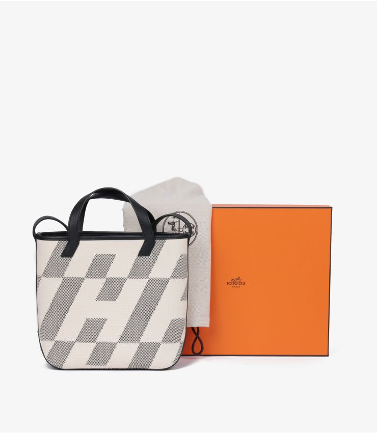 Hermès Black, Ecru Canvas & Swift Cabas H En Biais 27 | CB1059