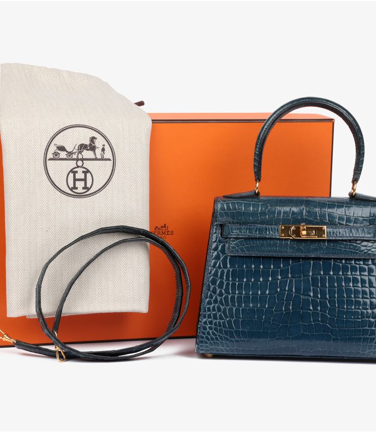 HERMES　a Limited Edition Hanada Porosus Crocodile Aizome Kelly 28