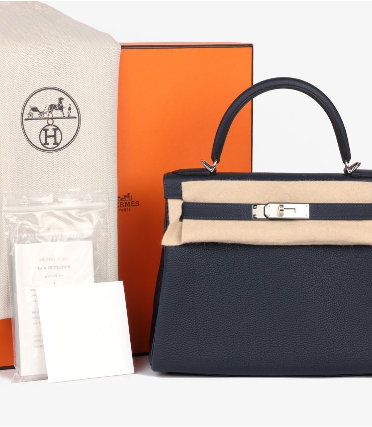 Hermès Bleu nuit Togo Leather Kelly 28cm Retourne CB1068 | Xupes