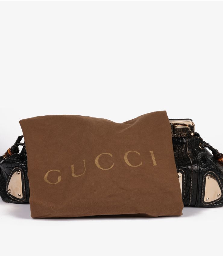 Gucci Black Matte Alligator Large Tassle Race Tote CB1206 | Xupes
