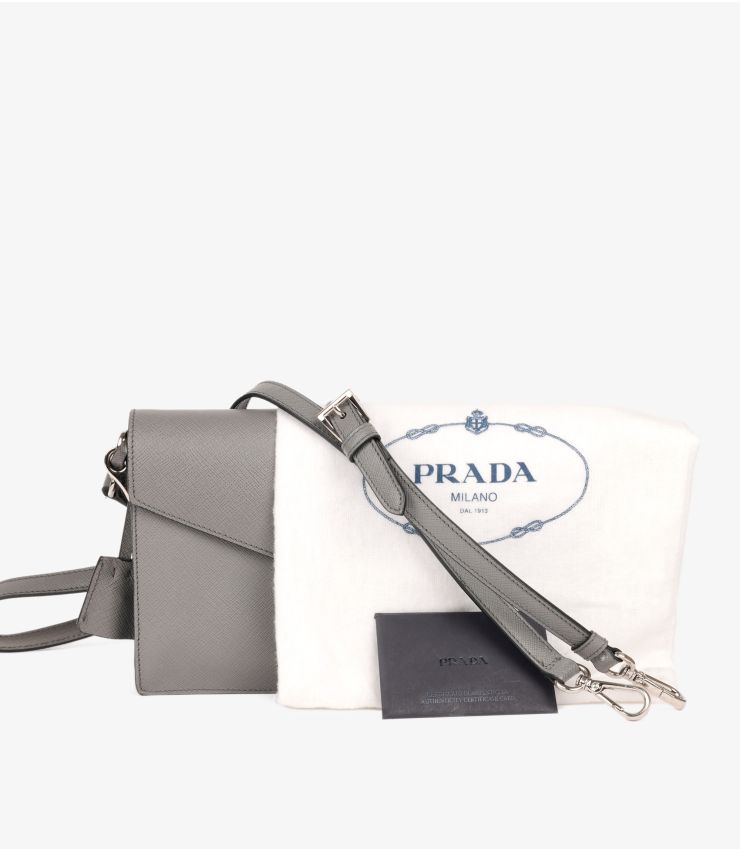 Prada Dark Grey Saffiano Lux Mini Sound Flap Bag CB994 | Xupes