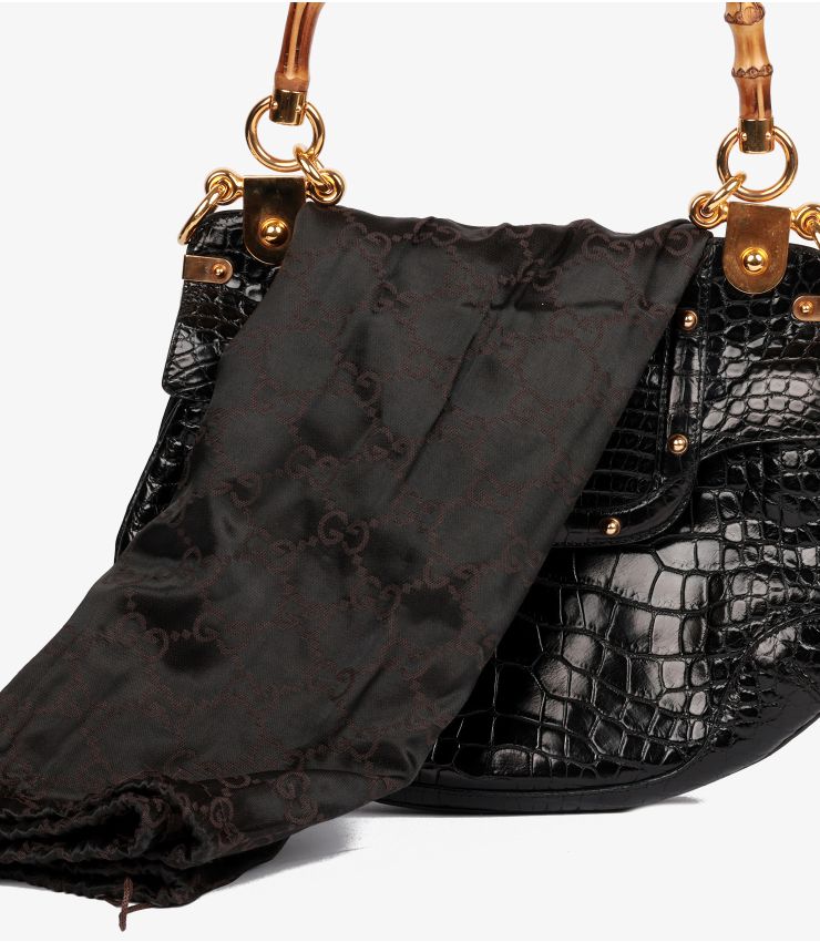 Gucci Pre-Owned Black Bamboo Top Handle Shoulder Bag CB1204 | Xupes