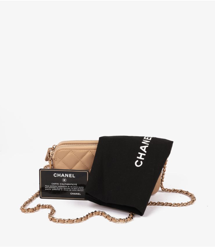 Chanel Gold Matte Double Zip Wallet-on-Chain WOC CB1232 | Xupes