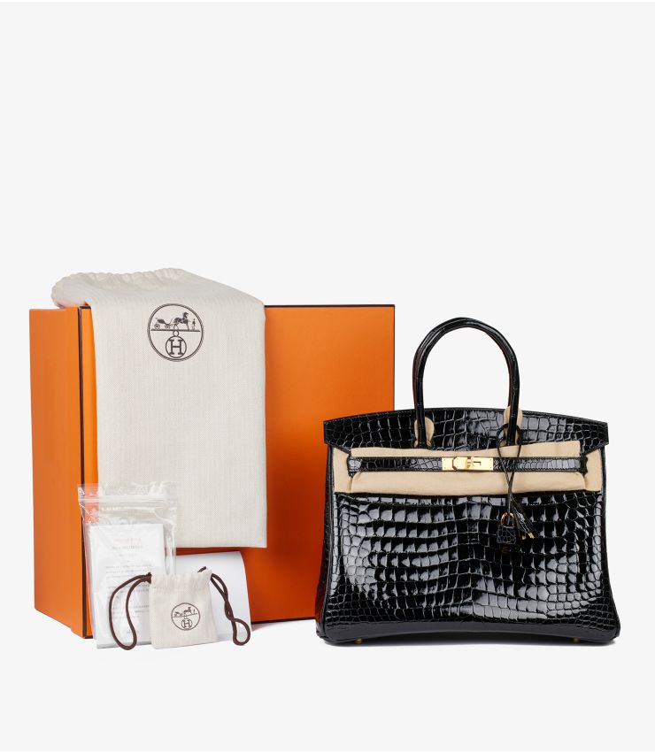 Hermès Black Shiny Porosus Crocodile Birkin 35cm CB873 | Xupes