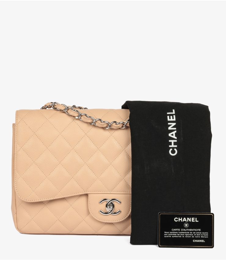Chanel Beige Caviar Jumbo Classic Single Flap Bag HB5276 | Xupes