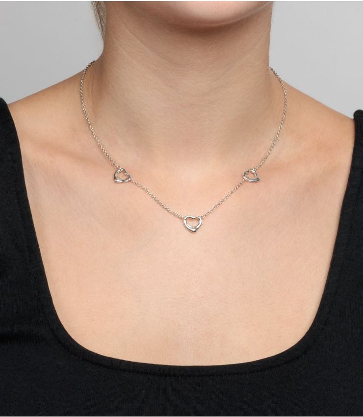 Tiffany & Co. Pre-Owned Silver 3 Open Heart Necklace J1567 | Xupes