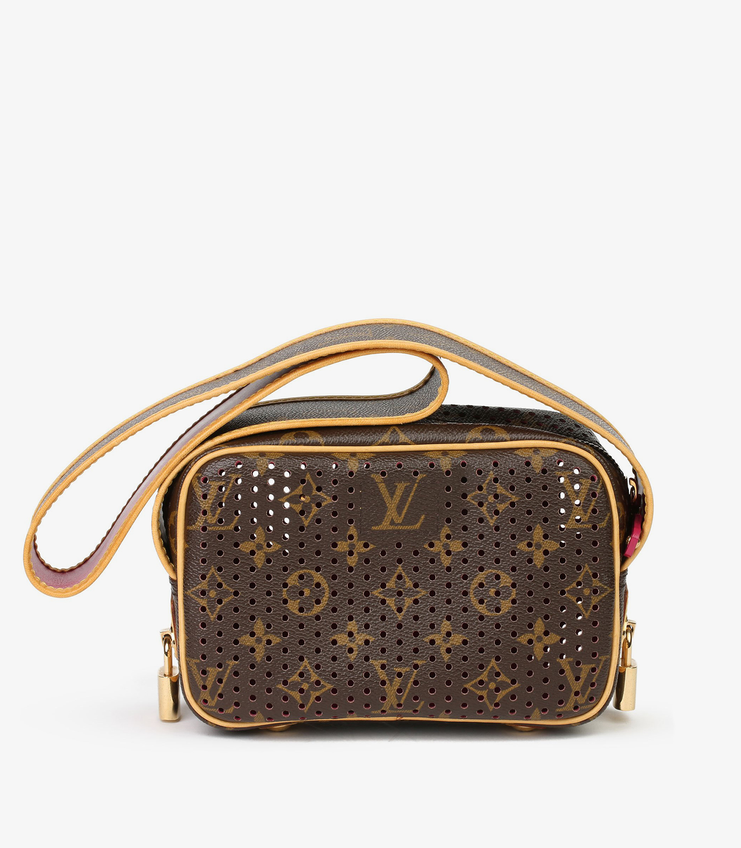 Brown Perforated Monogram Coated Canvas, Fuschia Mini Trocadero