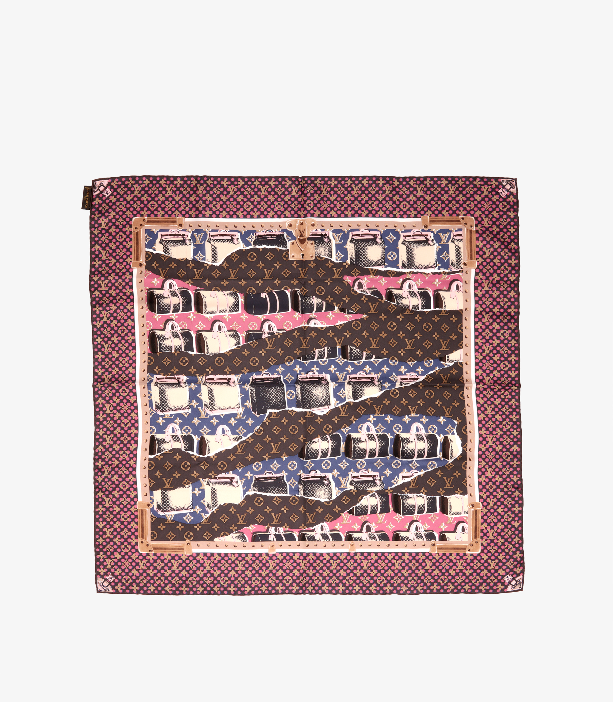Pink, Navy & Brown Monogram Silk Wallpaper Scarf