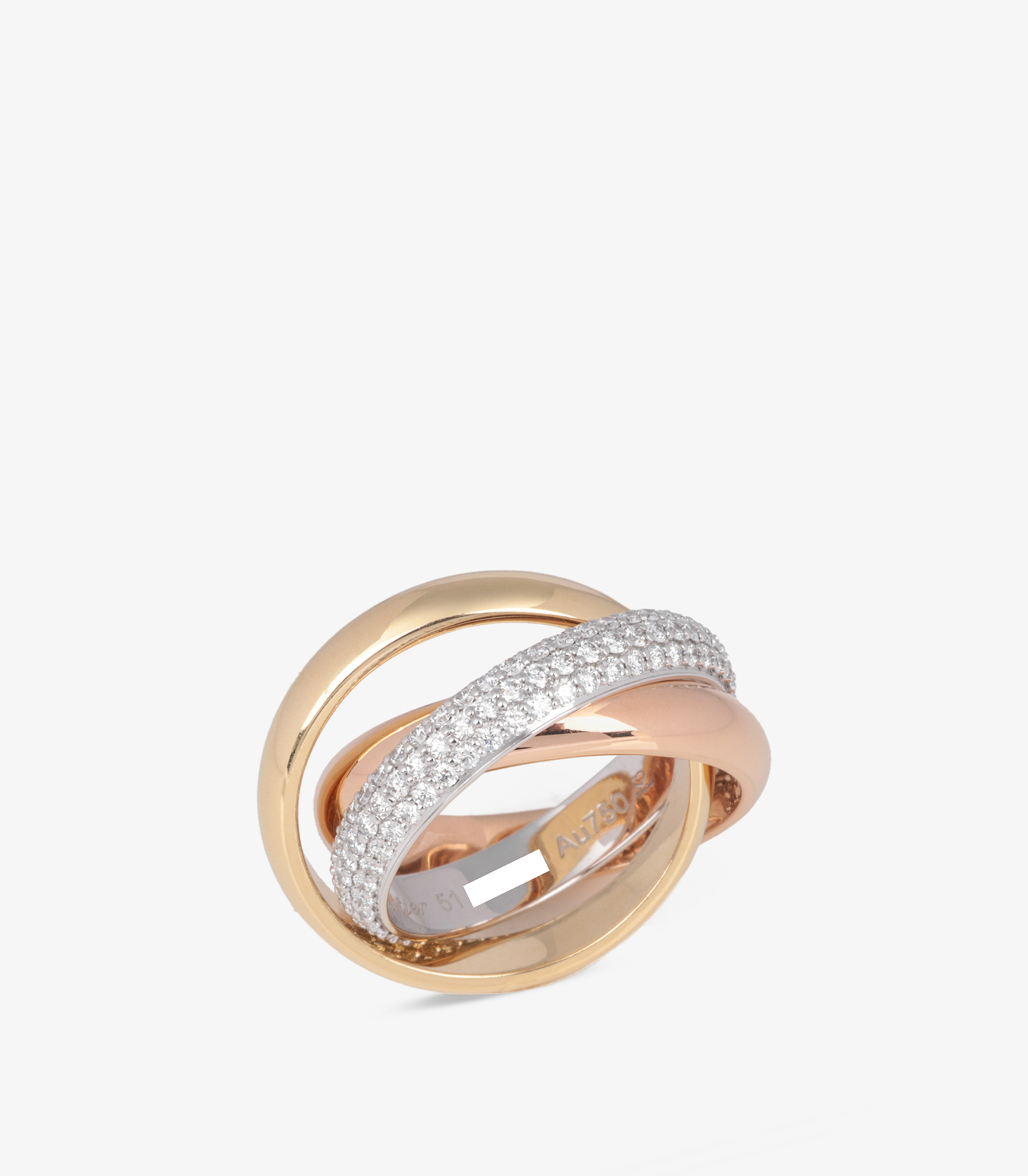 Pave Diamond 18ct White Gold, 18ct Yellow Gold and 18ct Rose Gold Trinity Ring