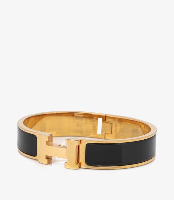 Gold Plated Black Enamel SIZE Clic H Bracelet