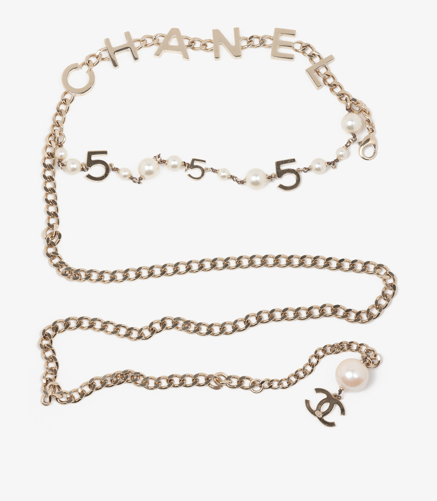 Silver Tone Metal & Faux Pearl CC Chanel Layered Belt